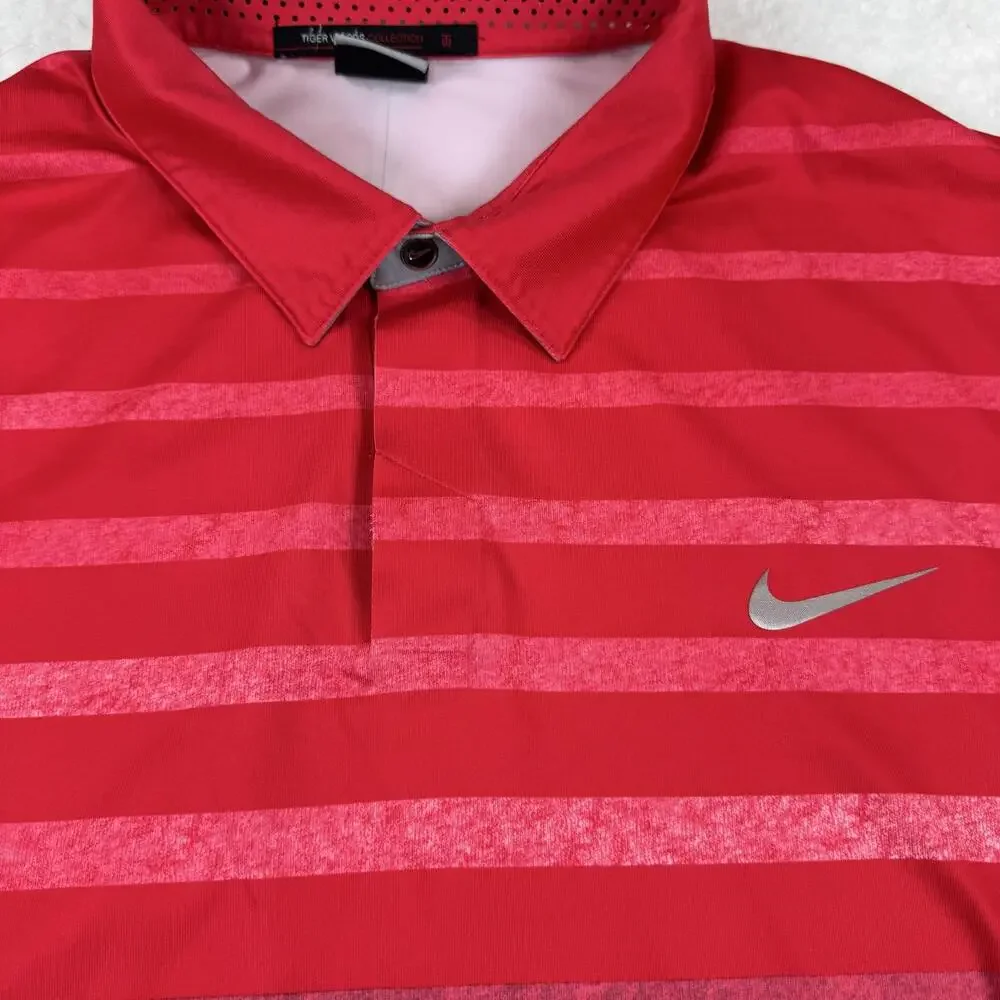 Nike Tiger Woods Polo Shirt Mens Size XL Red Striped Dri-Fit Golf Performance